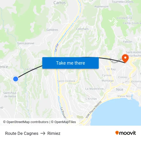 Route De Cagnes to Rimiez map