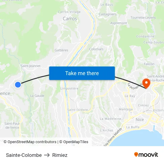 Sainte-Colombe to Rimiez map