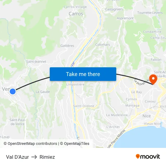 Val D'Azur to Rimiez map