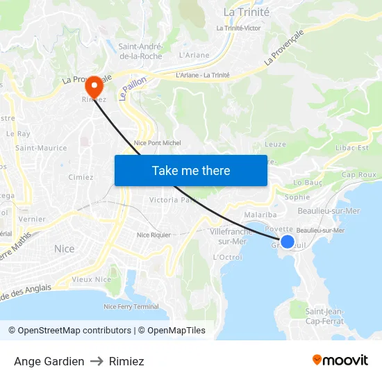 Ange Gardien to Rimiez map