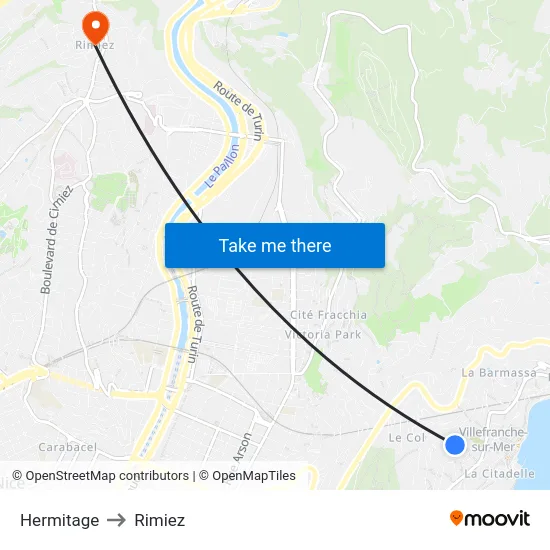 Hermitage to Rimiez map