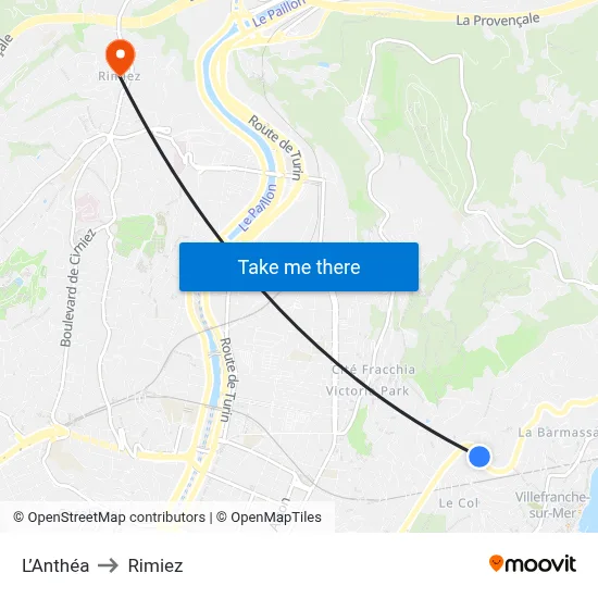 L’Anthéa to Rimiez map