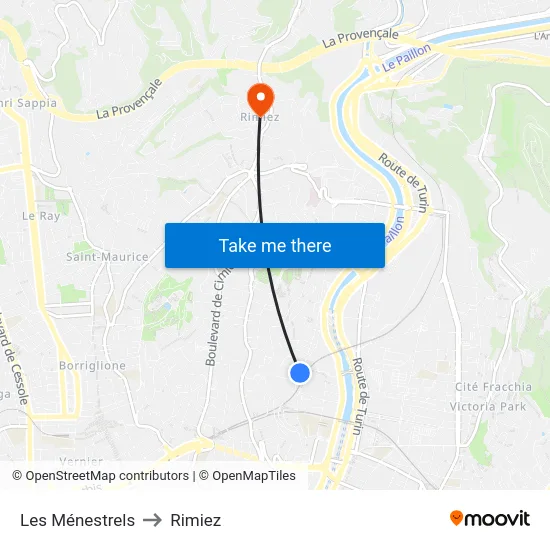Les Ménestrels to Rimiez map