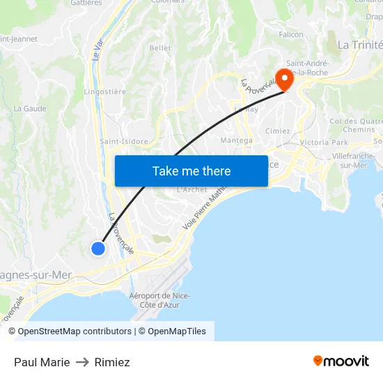 Paul Marie to Rimiez map