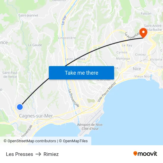 Les Presses to Rimiez map