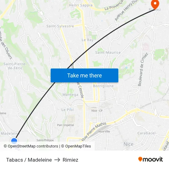 Carlone/Madeleine to Rimiez map