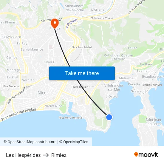 Les Hespérides to Rimiez map