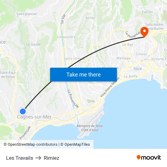 Les Travails to Rimiez map