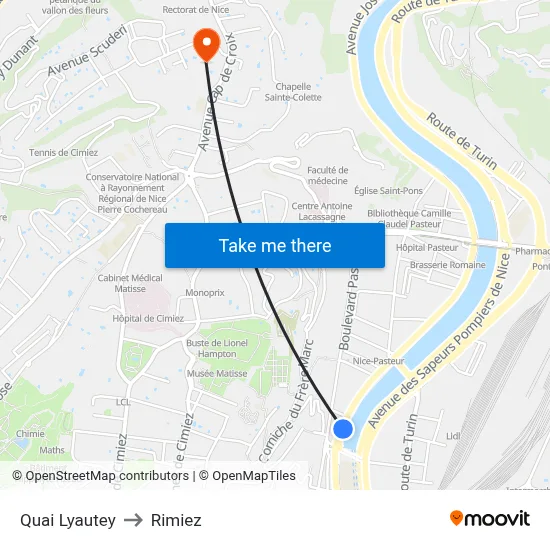 Quai Lyautey to Rimiez map