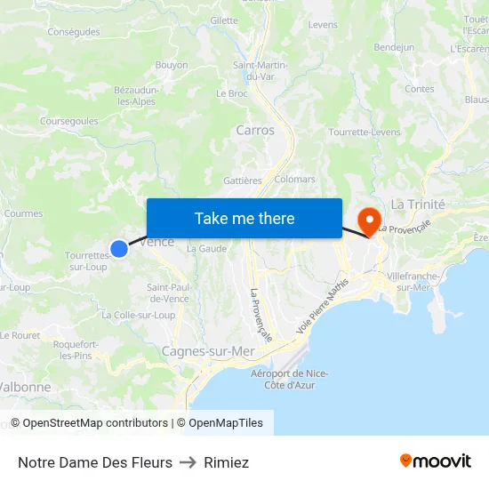 Notre Dame Des Fleurs to Rimiez map