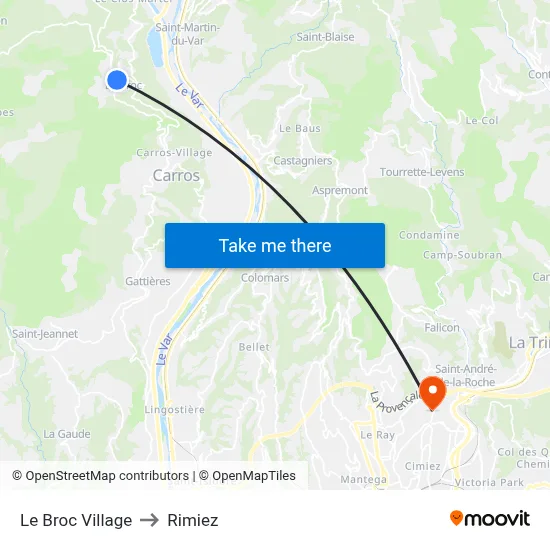 Le Broc Village to Rimiez map