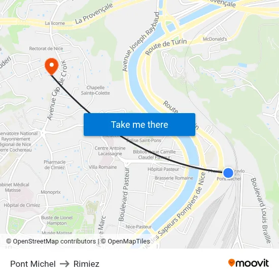 Pont Michel to Rimiez map