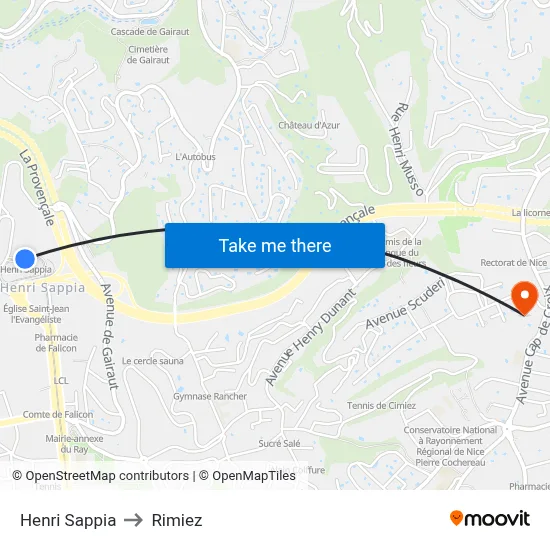 Henri Sappia to Rimiez map