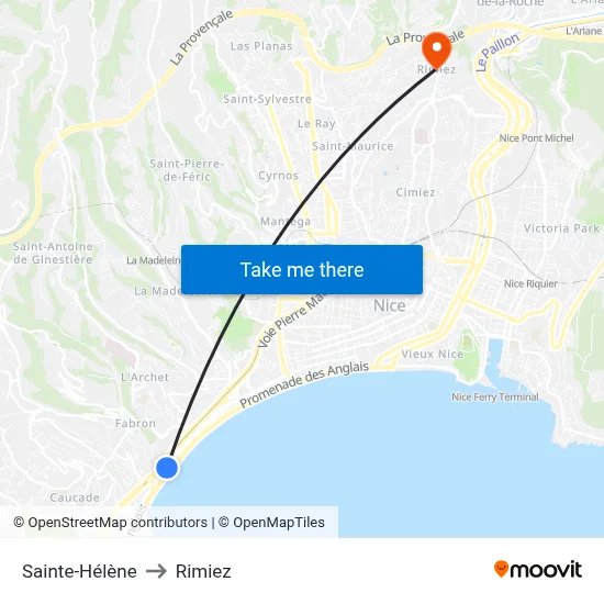 Sainte-Hélène to Rimiez map