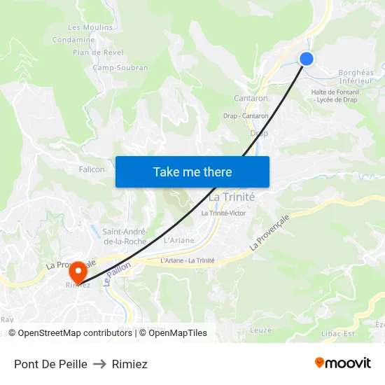 Pont De Peille to Rimiez map