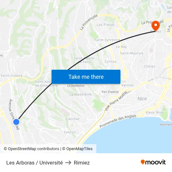 Les Arboras / Université to Rimiez map