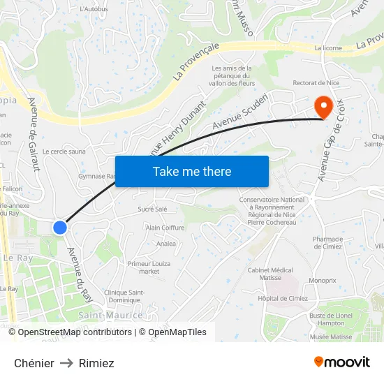 Chénier to Rimiez map