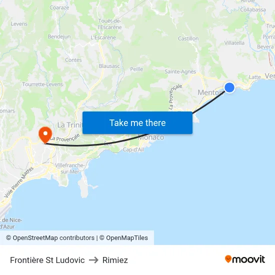 Frontière St Ludovic to Rimiez map