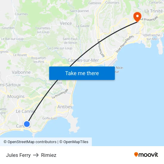 Jules Ferry to Rimiez map