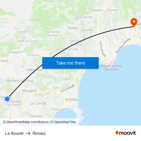 Le Rouret to Rimiez map