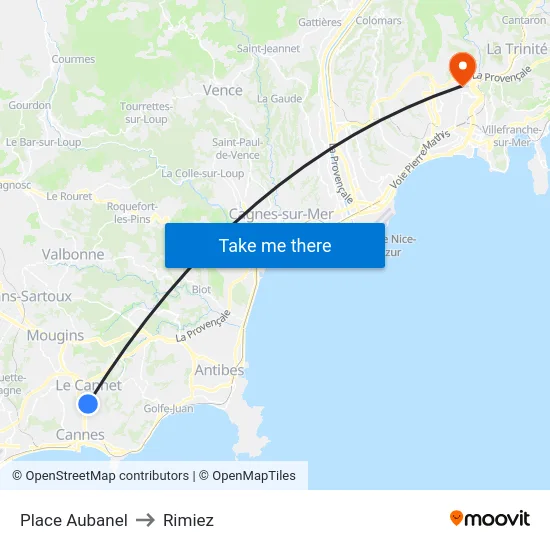 Place Aubanel to Rimiez map
