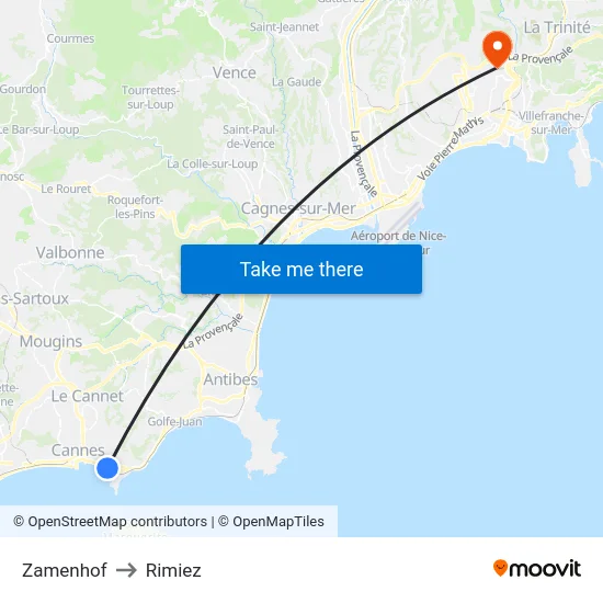 Zamenhof to Rimiez map