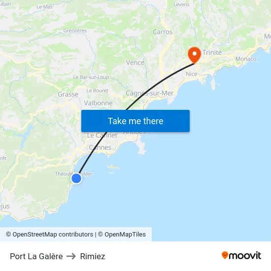 Port La Galère to Rimiez map