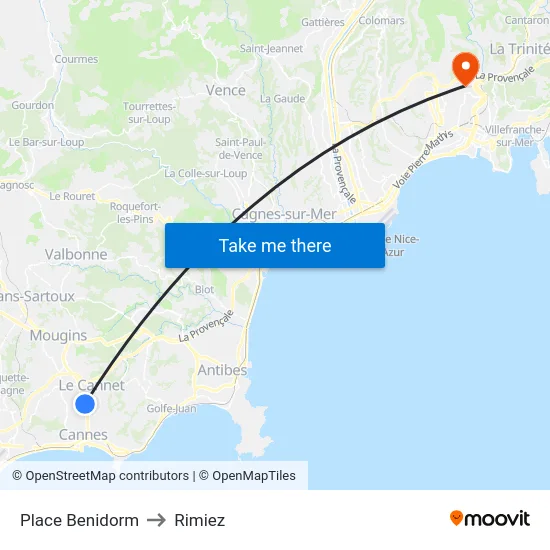 Place Benidorm to Rimiez map