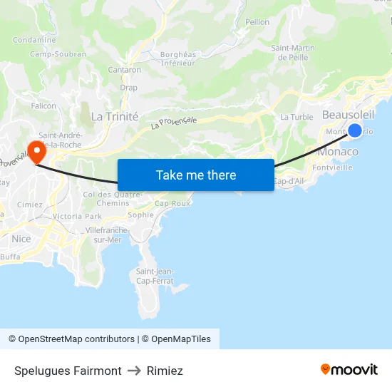 Spelugues Fairmont to Rimiez map
