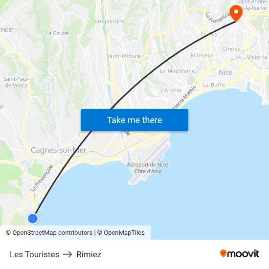 Les Touristes to Rimiez map