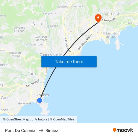 Pont Du Colonial to Rimiez map
