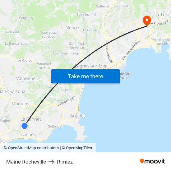 Mairie Rocheville to Rimiez map