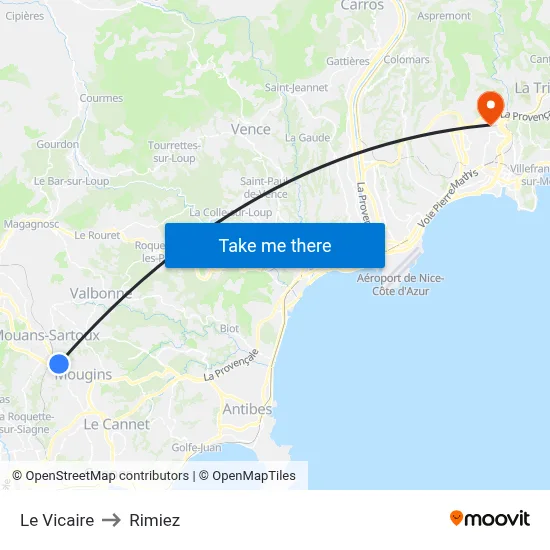 Le Vicaire to Rimiez map