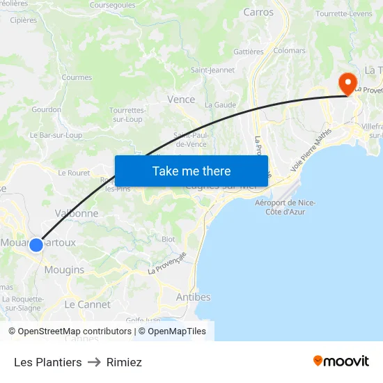 Les Plantiers to Rimiez map