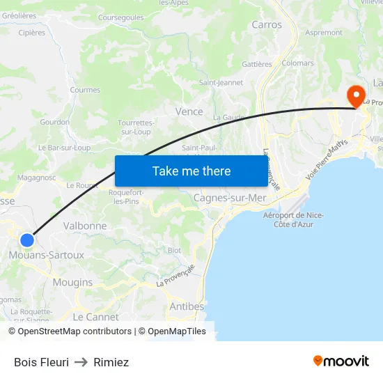 Bois Fleuri to Rimiez map