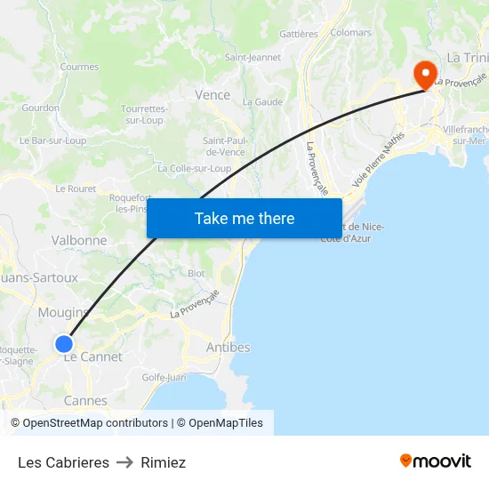 Les Cabrieres to Rimiez map