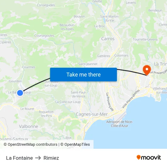 La Fontaine to Rimiez map