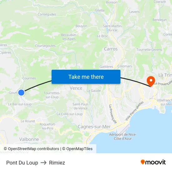 Pont Du Loup to Rimiez map