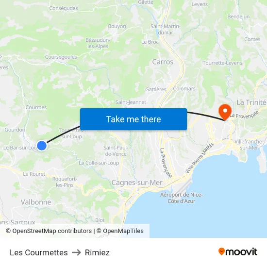 Les Courmettes to Rimiez map