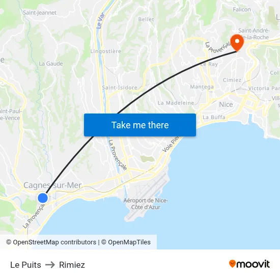 Le Puits to Rimiez map