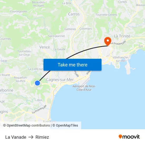 La Vanade to Rimiez map