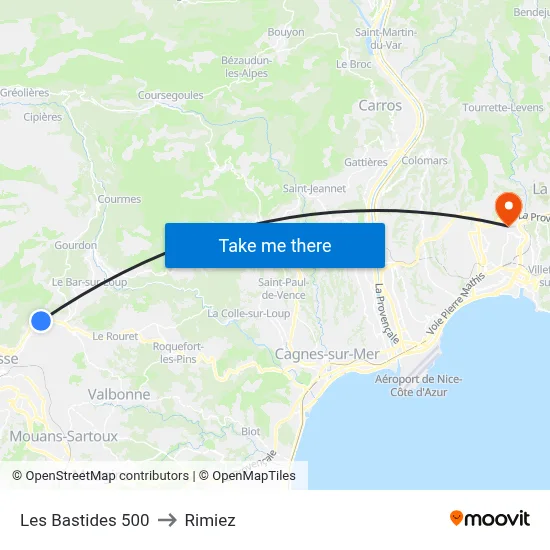 Les Bastides 500 to Rimiez map