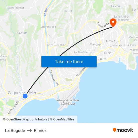 La Begude to Rimiez map