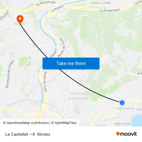 Le Castellet to Rimiez map