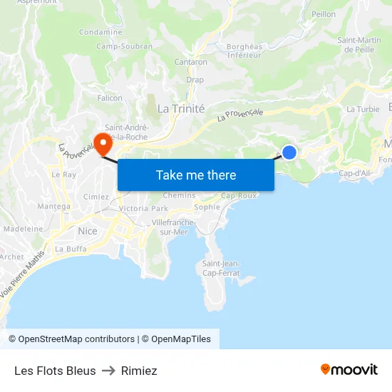 Les Flots Bleus to Rimiez map