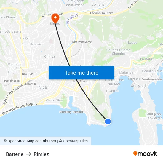 Batterie to Rimiez map