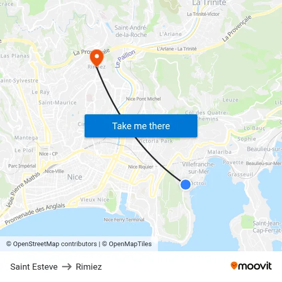 Saint-Estève to Rimiez map