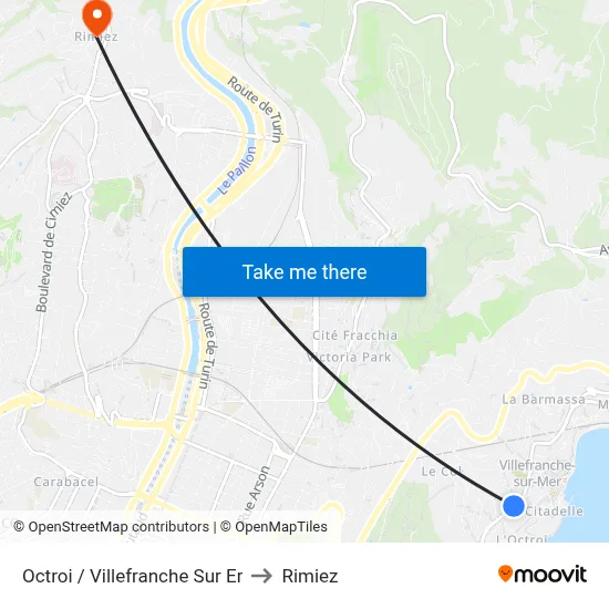 Octroi / Villefranche Sur Er to Rimiez map