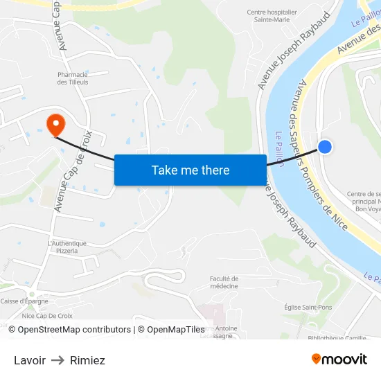 Lavoir to Rimiez map