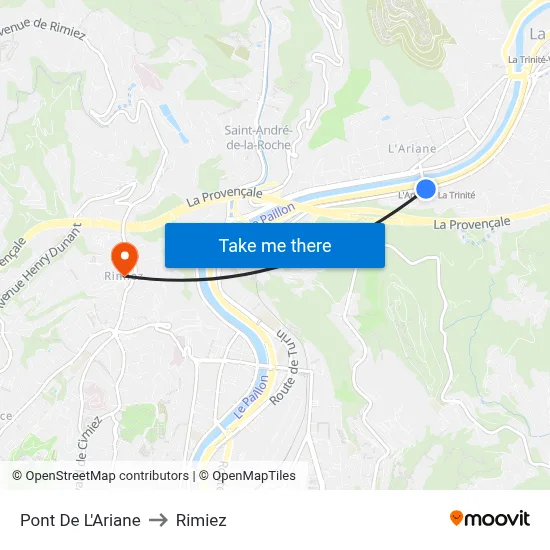 Pont De L'Ariane to Rimiez map